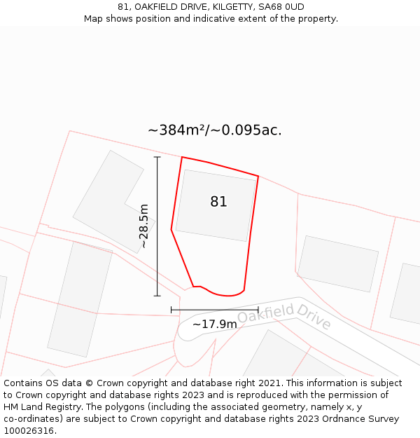 81, OAKFIELD DRIVE, KILGETTY, SA68 0UD: Plot and title map