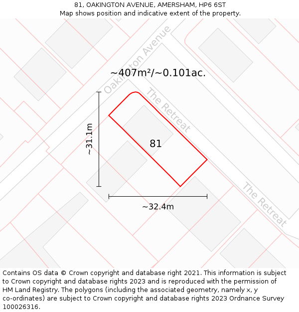 81, OAKINGTON AVENUE, AMERSHAM, HP6 6ST: Plot and title map