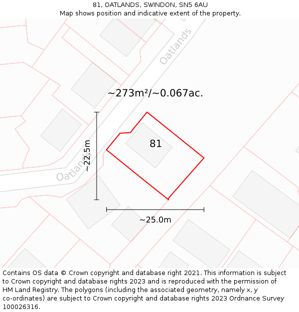 81, OATLANDS, SWINDON, SN5 6AU: Plot and title map