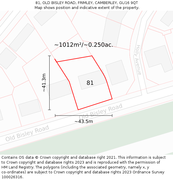 81, OLD BISLEY ROAD, FRIMLEY, CAMBERLEY, GU16 9QT: Plot and title map