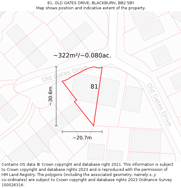 81, OLD GATES DRIVE, BLACKBURN, BB2 5BY: Plot and title map