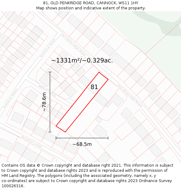 81, OLD PENKRIDGE ROAD, CANNOCK, WS11 1HY: Plot and title map