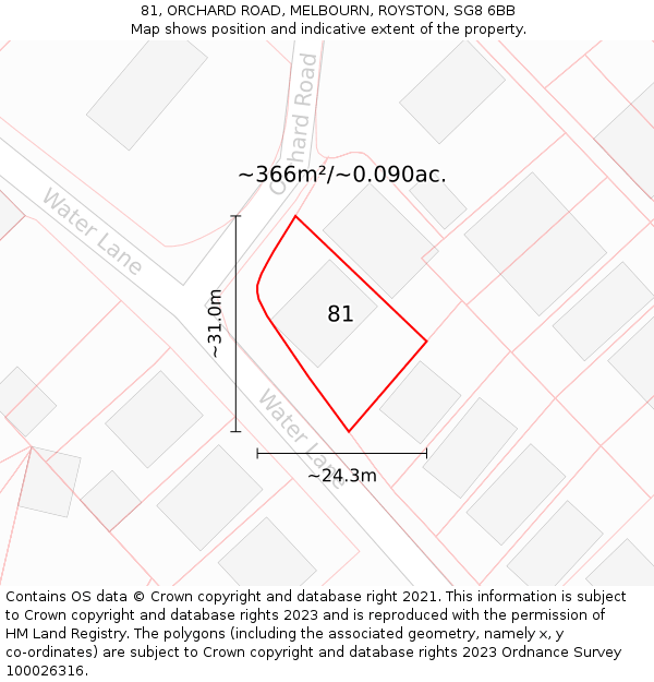 81, ORCHARD ROAD, MELBOURN, ROYSTON, SG8 6BB: Plot and title map