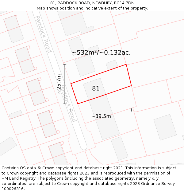 81, PADDOCK ROAD, NEWBURY, RG14 7DN: Plot and title map