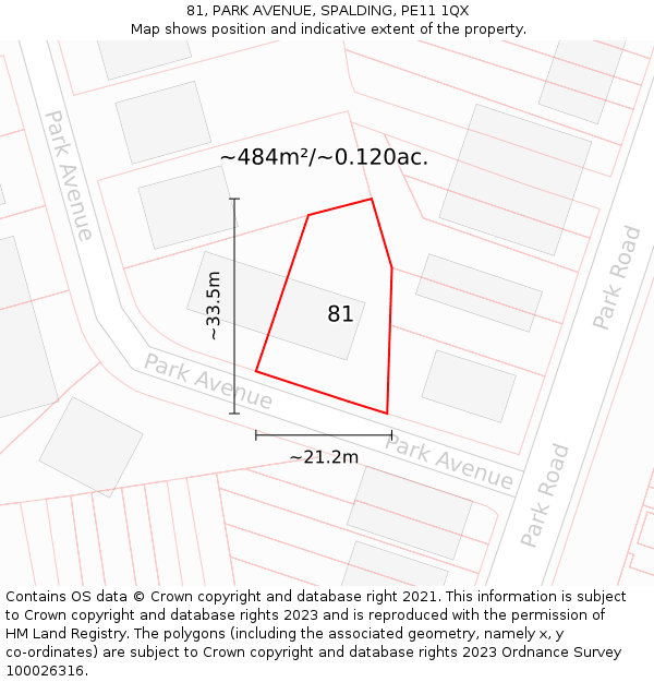 81, PARK AVENUE, SPALDING, PE11 1QX: Plot and title map