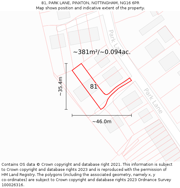 81, PARK LANE, PINXTON, NOTTINGHAM, NG16 6PR: Plot and title map