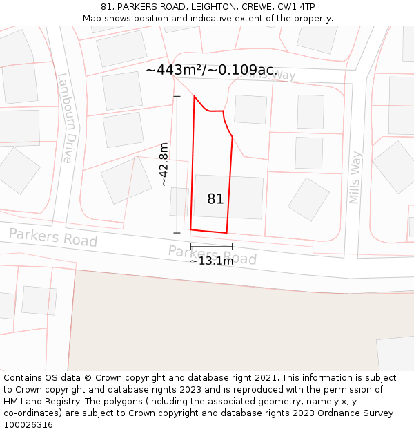 81, PARKERS ROAD, LEIGHTON, CREWE, CW1 4TP: Plot and title map