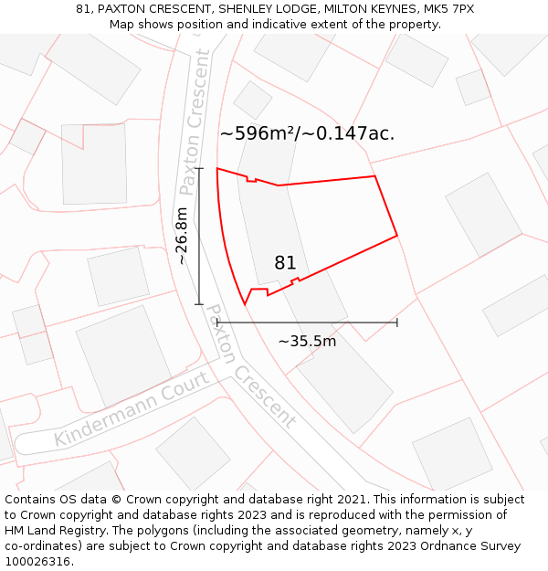 81, PAXTON CRESCENT, SHENLEY LODGE, MILTON KEYNES, MK5 7PX: Plot and title map