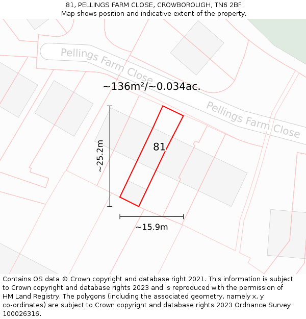 81, PELLINGS FARM CLOSE, CROWBOROUGH, TN6 2BF: Plot and title map