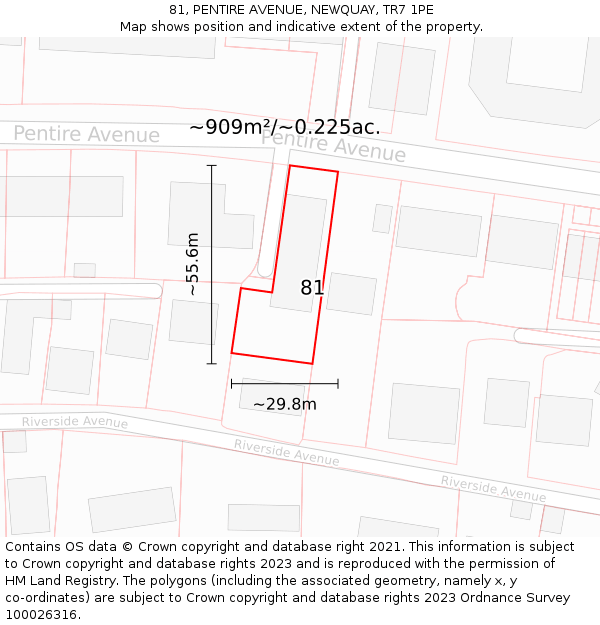 81, PENTIRE AVENUE, NEWQUAY, TR7 1PE: Plot and title map