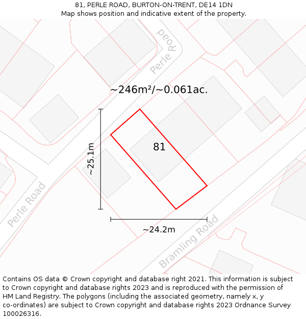 81, PERLE ROAD, BURTON-ON-TRENT, DE14 1DN: Plot and title map