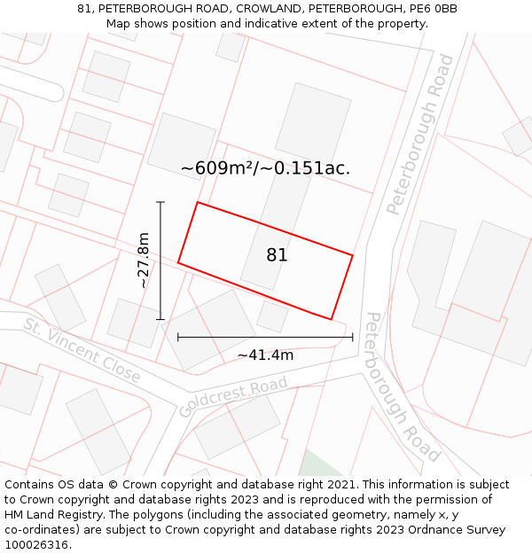 81, PETERBOROUGH ROAD, CROWLAND, PETERBOROUGH, PE6 0BB: Plot and title map