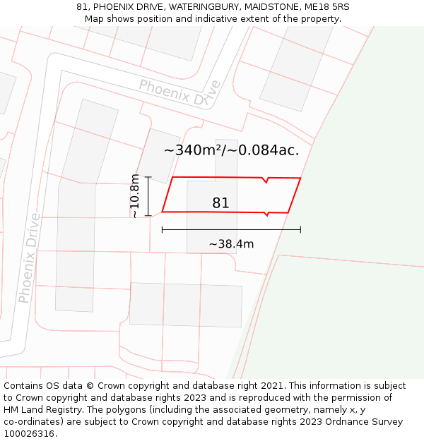 81, PHOENIX DRIVE, WATERINGBURY, MAIDSTONE, ME18 5RS: Plot and title map