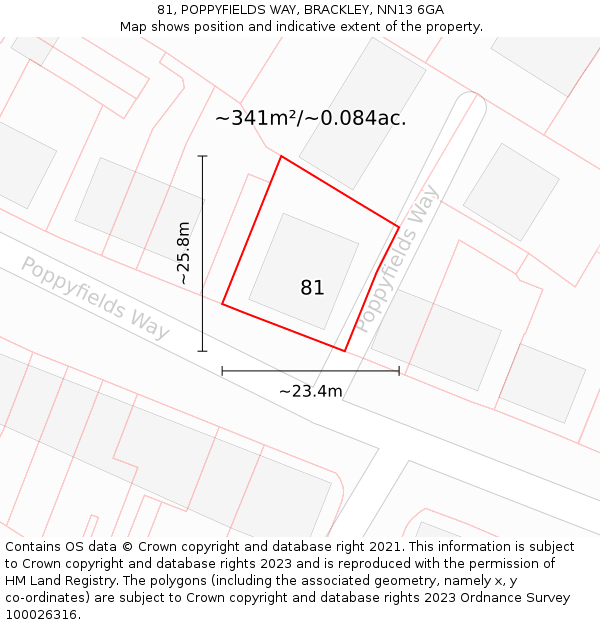 81, POPPYFIELDS WAY, BRACKLEY, NN13 6GA: Plot and title map