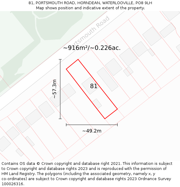 81, PORTSMOUTH ROAD, HORNDEAN, WATERLOOVILLE, PO8 9LH: Plot and title map