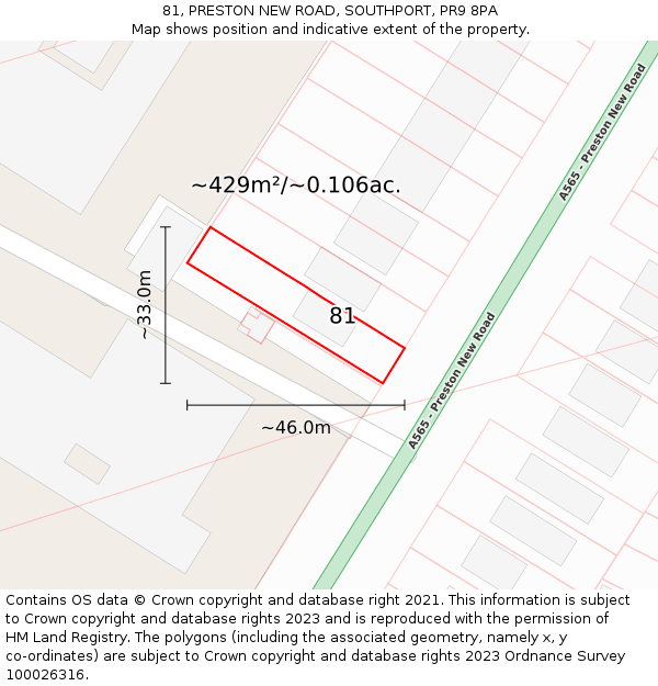 81, PRESTON NEW ROAD, SOUTHPORT, PR9 8PA: Plot and title map