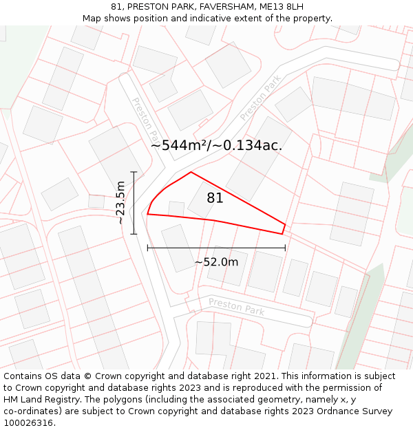 81, PRESTON PARK, FAVERSHAM, ME13 8LH: Plot and title map