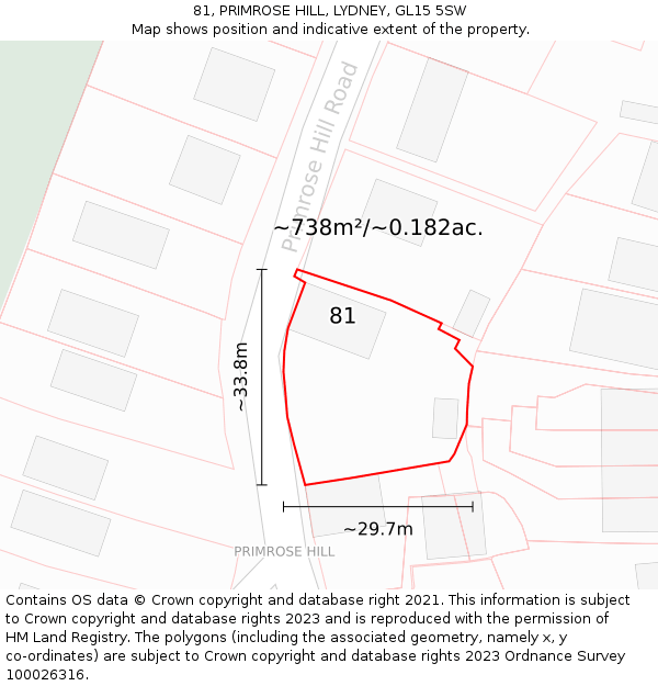 81, PRIMROSE HILL, LYDNEY, GL15 5SW: Plot and title map