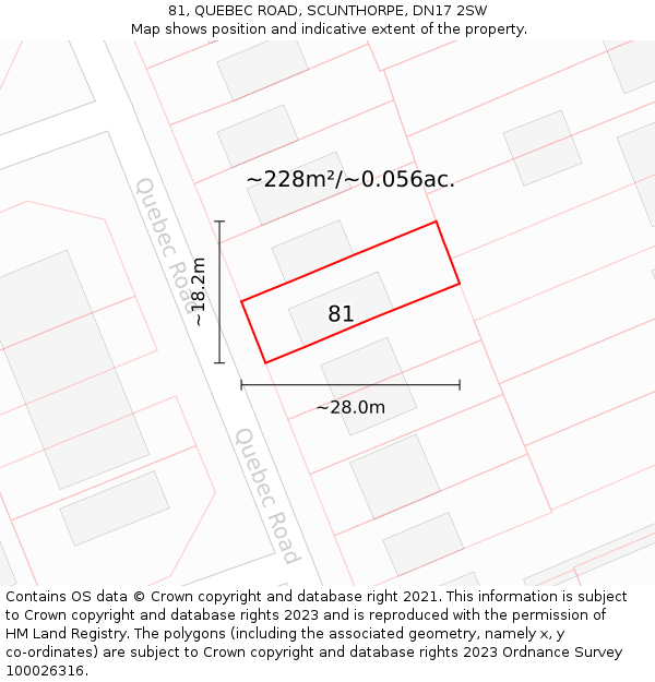 81, QUEBEC ROAD, SCUNTHORPE, DN17 2SW: Plot and title map