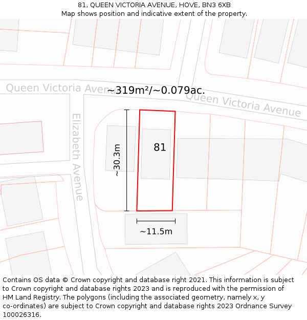 81, QUEEN VICTORIA AVENUE, HOVE, BN3 6XB: Plot and title map