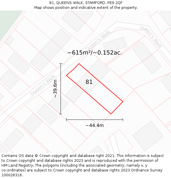 81, QUEENS WALK, STAMFORD, PE9 2QF: Plot and title map