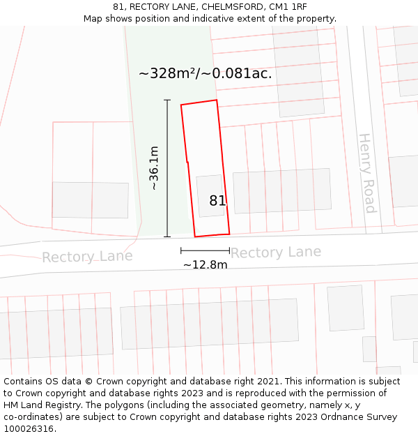 81, RECTORY LANE, CHELMSFORD, CM1 1RF: Plot and title map