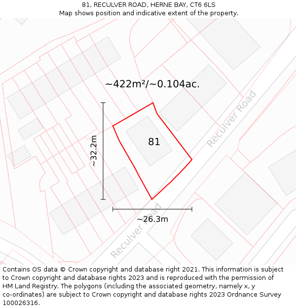 81, RECULVER ROAD, HERNE BAY, CT6 6LS: Plot and title map