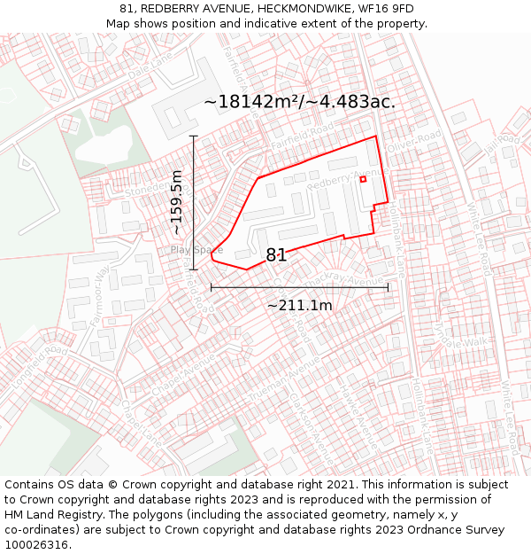 81, REDBERRY AVENUE, HECKMONDWIKE, WF16 9FD: Plot and title map