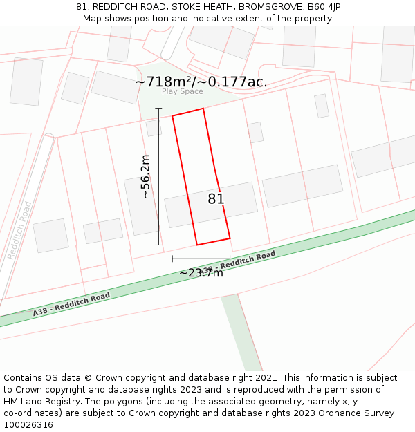 81, REDDITCH ROAD, STOKE HEATH, BROMSGROVE, B60 4JP: Plot and title map