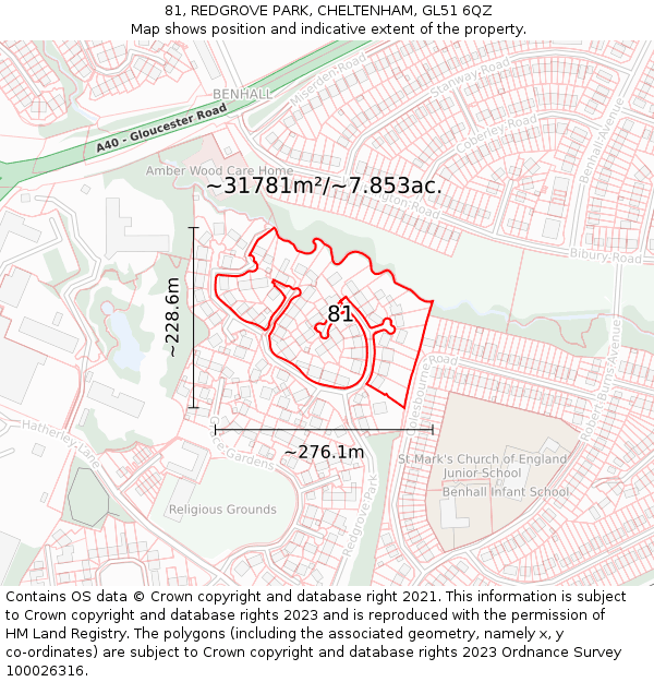 81, REDGROVE PARK, CHELTENHAM, GL51 6QZ: Plot and title map