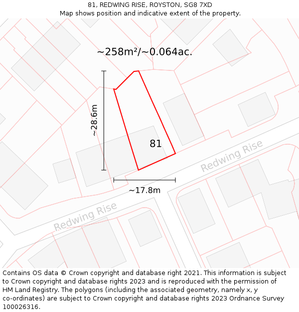 81, REDWING RISE, ROYSTON, SG8 7XD: Plot and title map