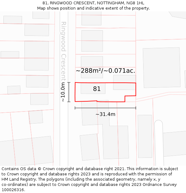 81, RINGWOOD CRESCENT, NOTTINGHAM, NG8 1HL: Plot and title map