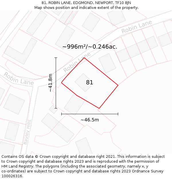 81, ROBIN LANE, EDGMOND, NEWPORT, TF10 8JN: Plot and title map