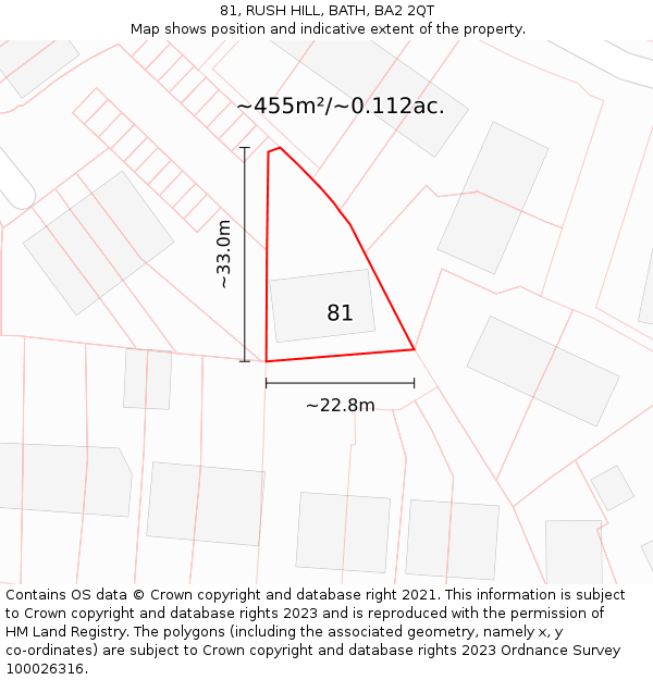 81, RUSH HILL, BATH, BA2 2QT: Plot and title map