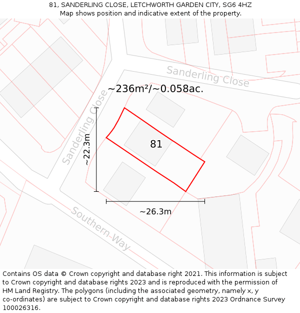 81, SANDERLING CLOSE, LETCHWORTH GARDEN CITY, SG6 4HZ: Plot and title map