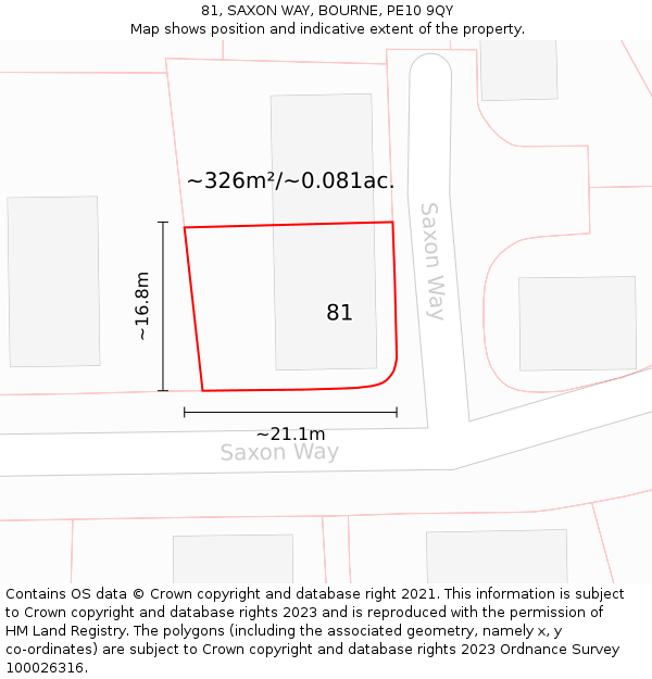 81, SAXON WAY, BOURNE, PE10 9QY: Plot and title map