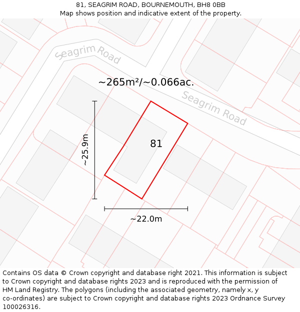 81, SEAGRIM ROAD, BOURNEMOUTH, BH8 0BB: Plot and title map