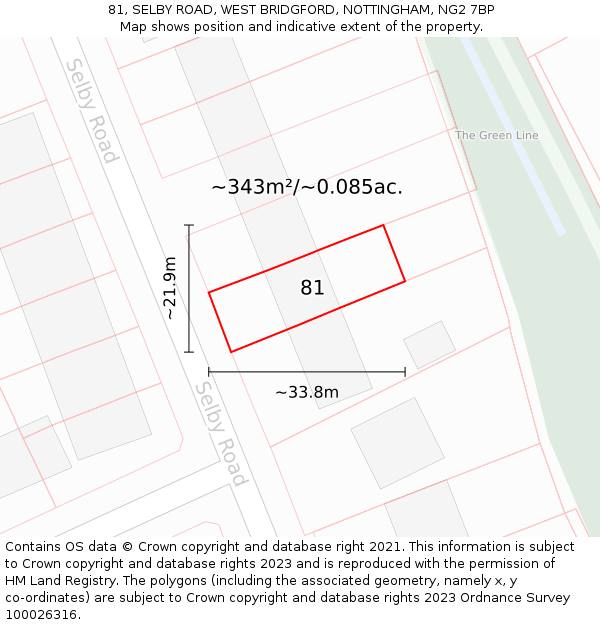 81, SELBY ROAD, WEST BRIDGFORD, NOTTINGHAM, NG2 7BP: Plot and title map