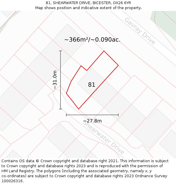 81, SHEARWATER DRIVE, BICESTER, OX26 6YR: Plot and title map