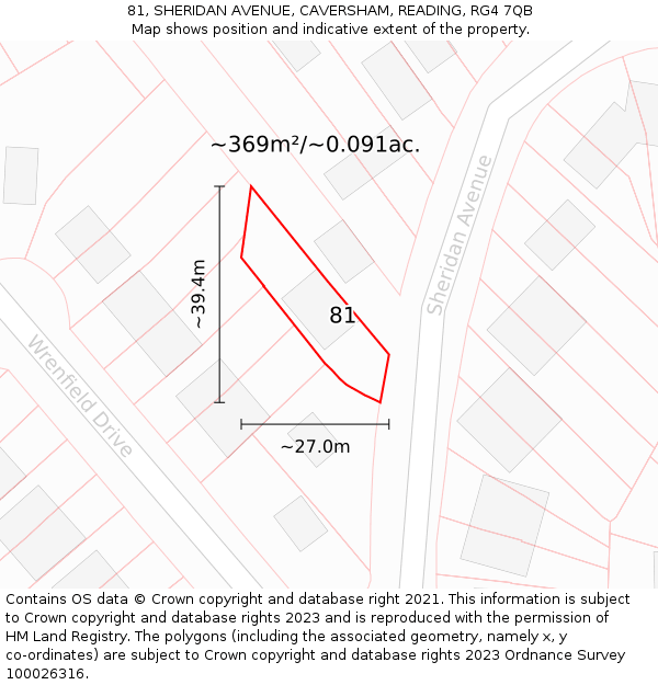 81, SHERIDAN AVENUE, CAVERSHAM, READING, RG4 7QB: Plot and title map