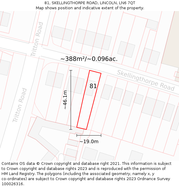 81, SKELLINGTHORPE ROAD, LINCOLN, LN6 7QT: Plot and title map