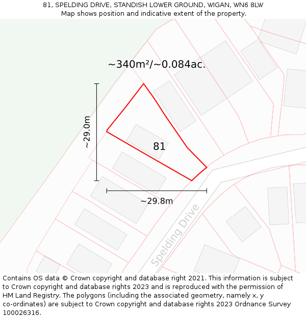 81, SPELDING DRIVE, STANDISH LOWER GROUND, WIGAN, WN6 8LW: Plot and title map