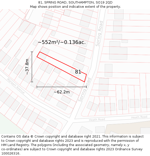 81, SPRING ROAD, SOUTHAMPTON, SO19 2QD: Plot and title map