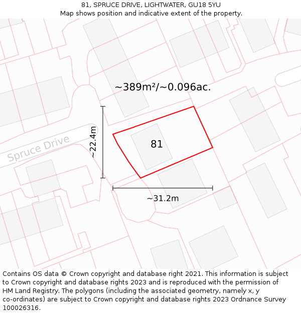 81, SPRUCE DRIVE, LIGHTWATER, GU18 5YU: Plot and title map