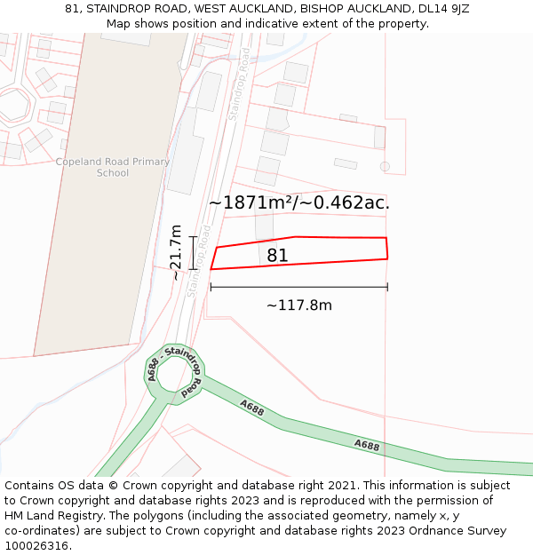 81, STAINDROP ROAD, WEST AUCKLAND, BISHOP AUCKLAND, DL14 9JZ: Plot and title map