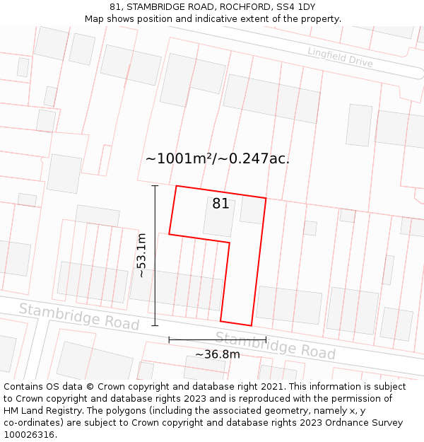 81, STAMBRIDGE ROAD, ROCHFORD, SS4 1DY: Plot and title map