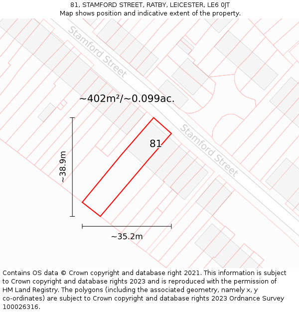 81, STAMFORD STREET, RATBY, LEICESTER, LE6 0JT: Plot and title map