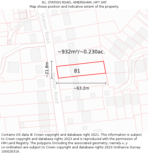 81, STATION ROAD, AMERSHAM, HP7 0AT: Plot and title map