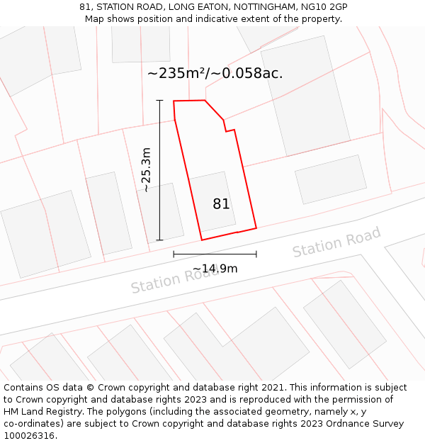 81, STATION ROAD, LONG EATON, NOTTINGHAM, NG10 2GP: Plot and title map