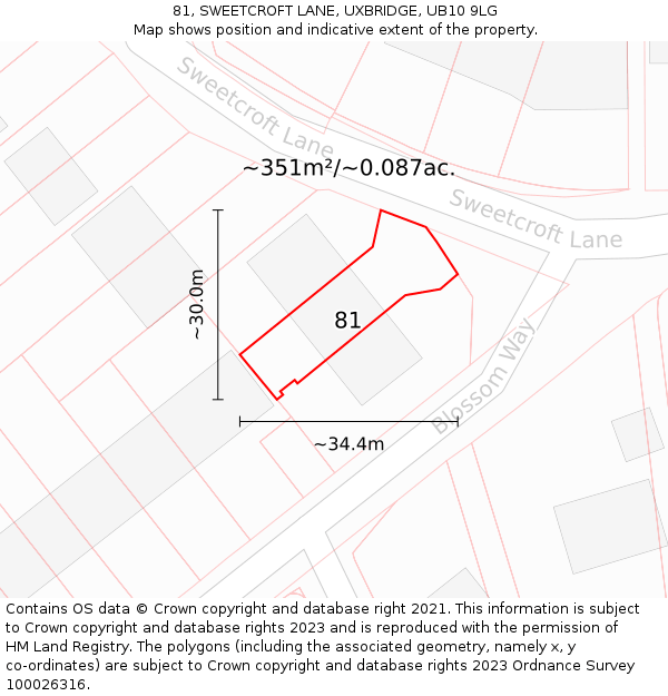 81, SWEETCROFT LANE, UXBRIDGE, UB10 9LG: Plot and title map